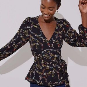 Floral Black Wrap Blouse
